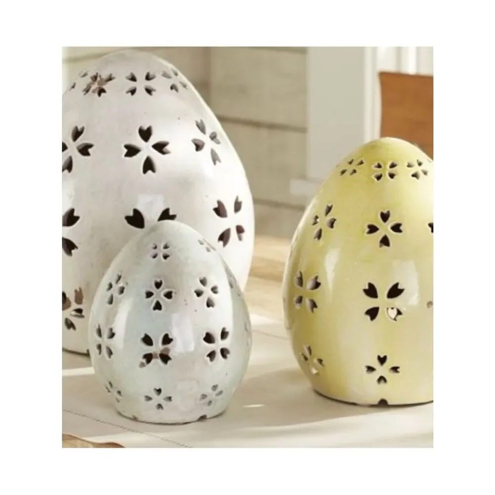 Vintage Pottery Barn Small 7.5” Tall Pale Blue Ceramic Pierced Egg